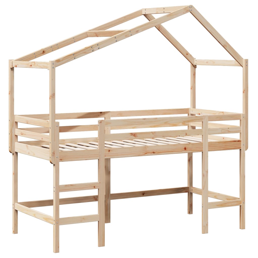 Krevet na kat s ljestvama i krovom 80x200 cm od borovine