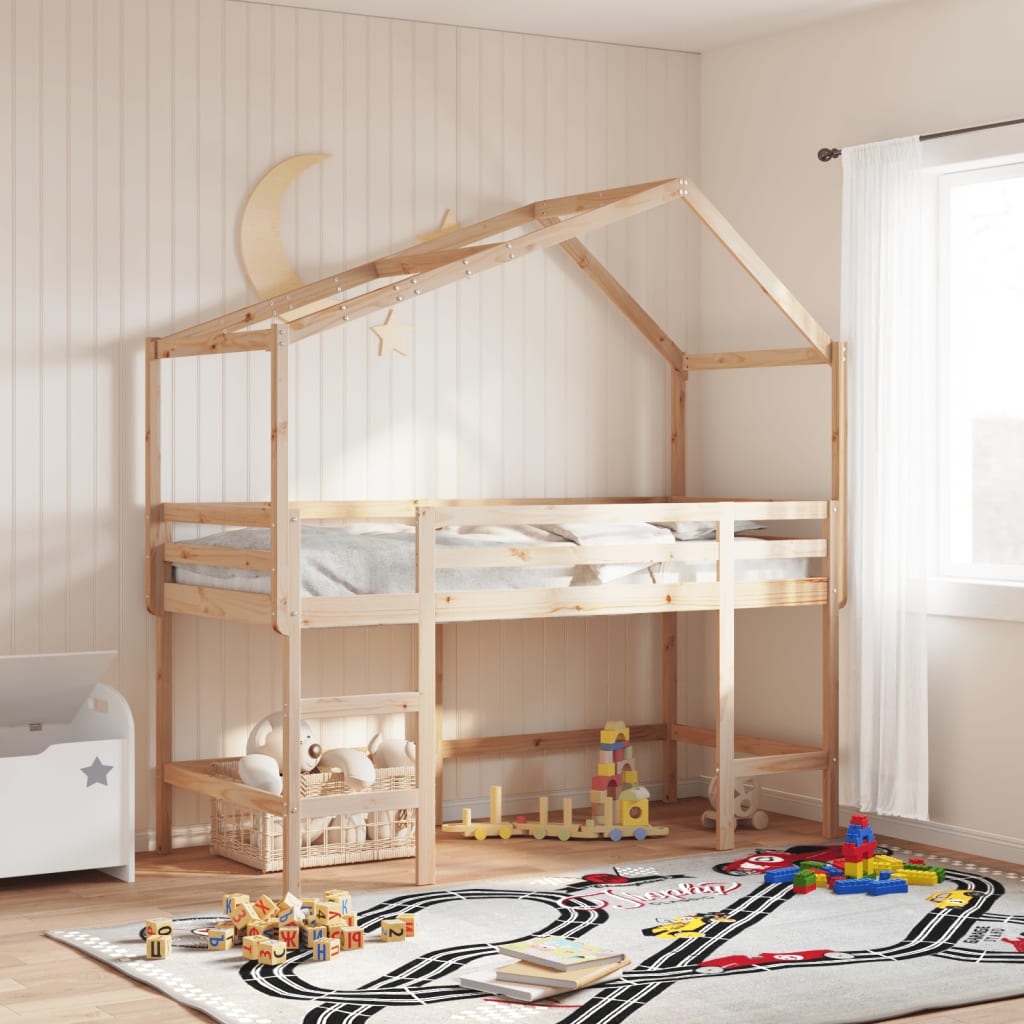 Krevet na kat s ljestvama i krovom 80x200 cm od borovine