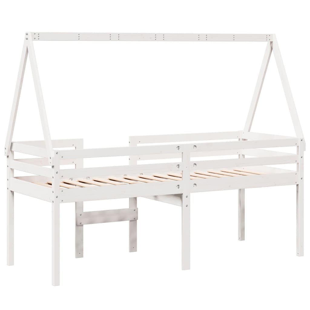 Visoki krevet s krovom bijeli 90 x 190 cm od masivne borovine