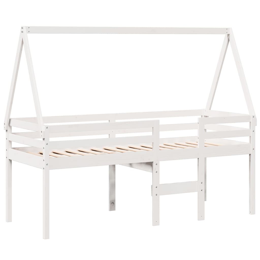 Visoki krevet s krovom bijeli 75 x 190 cm od masivne borovine