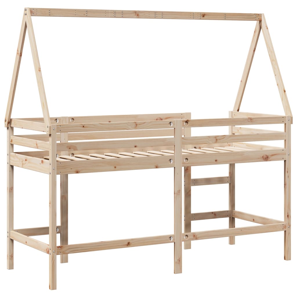 Krevet na kat s ljestvama i krovom 80x200 cm od borovine