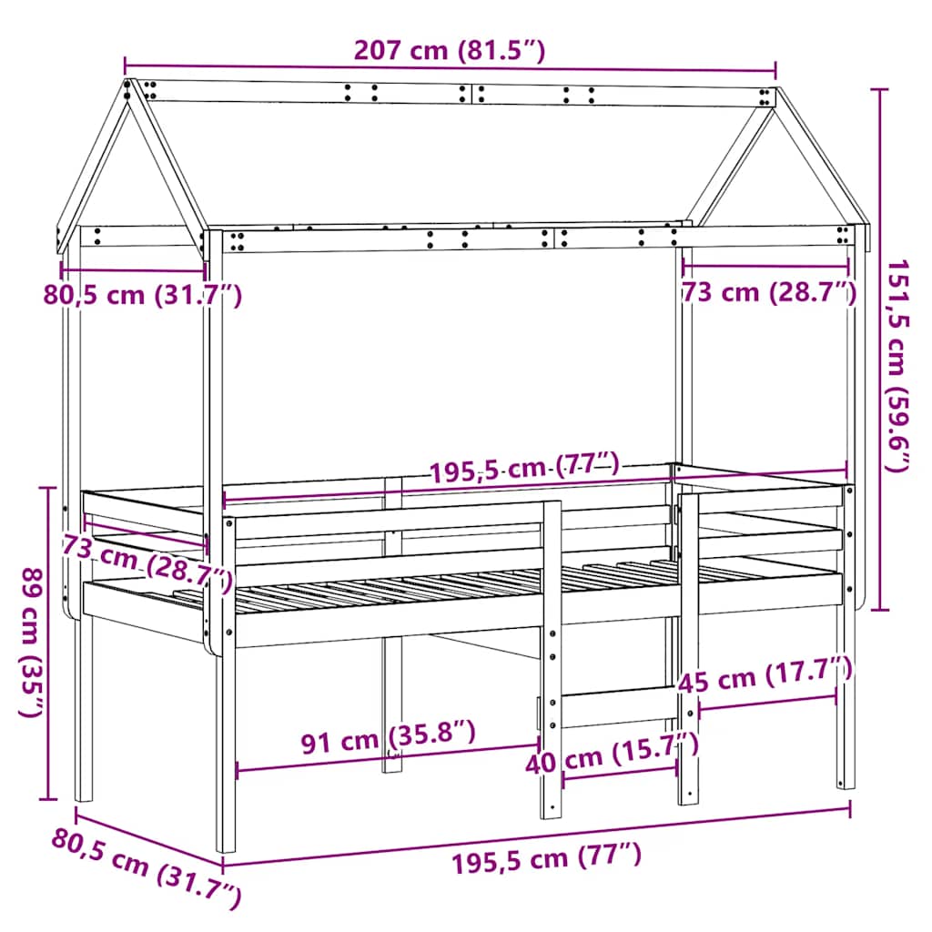 Visoki krevet s krovom voštano smeđi 75x190 cm masivna borovina