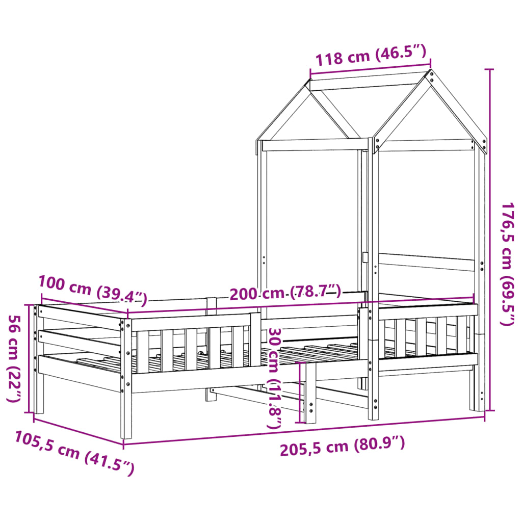 Okvir kreveta s krovom 100 x 200 cm od masivne borovine