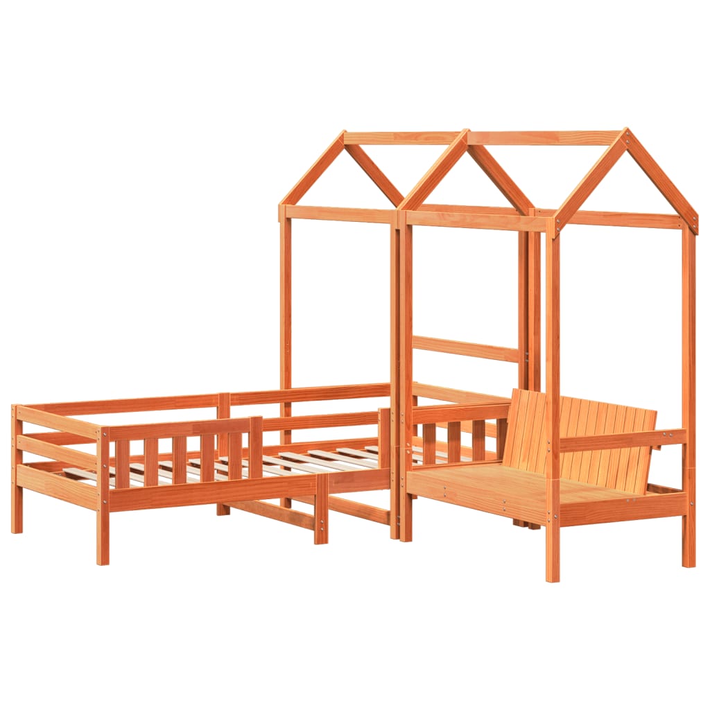 Set kreveta i klupe s krovom voštano smeđi 100x200 cm borovina
