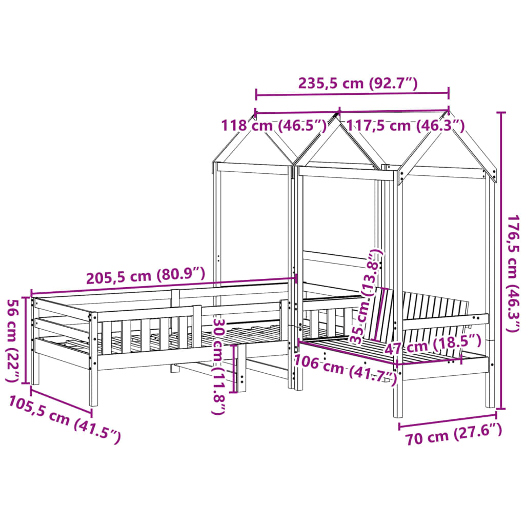 Set kreveta i klupe s krovom voštano smeđi 100x200 cm borovina