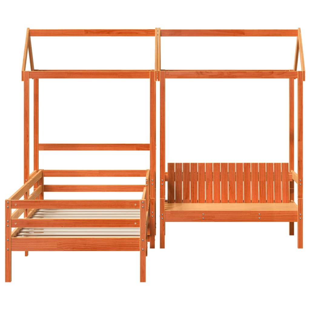 Set kreveta i klupe s krovom voštano smeđi 90 x 200 cm borovina