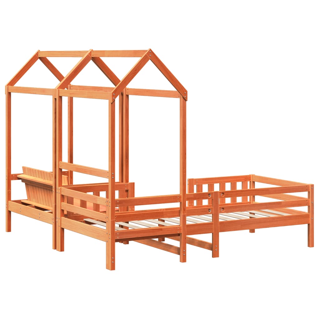 Set kreveta i klupe s krovom voštano smeđi 90 x 200 cm borovina