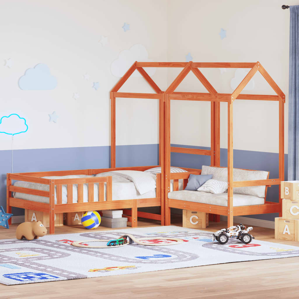 Set kreveta i klupe s krovom voštano smeđi 90 x 200 cm borovina