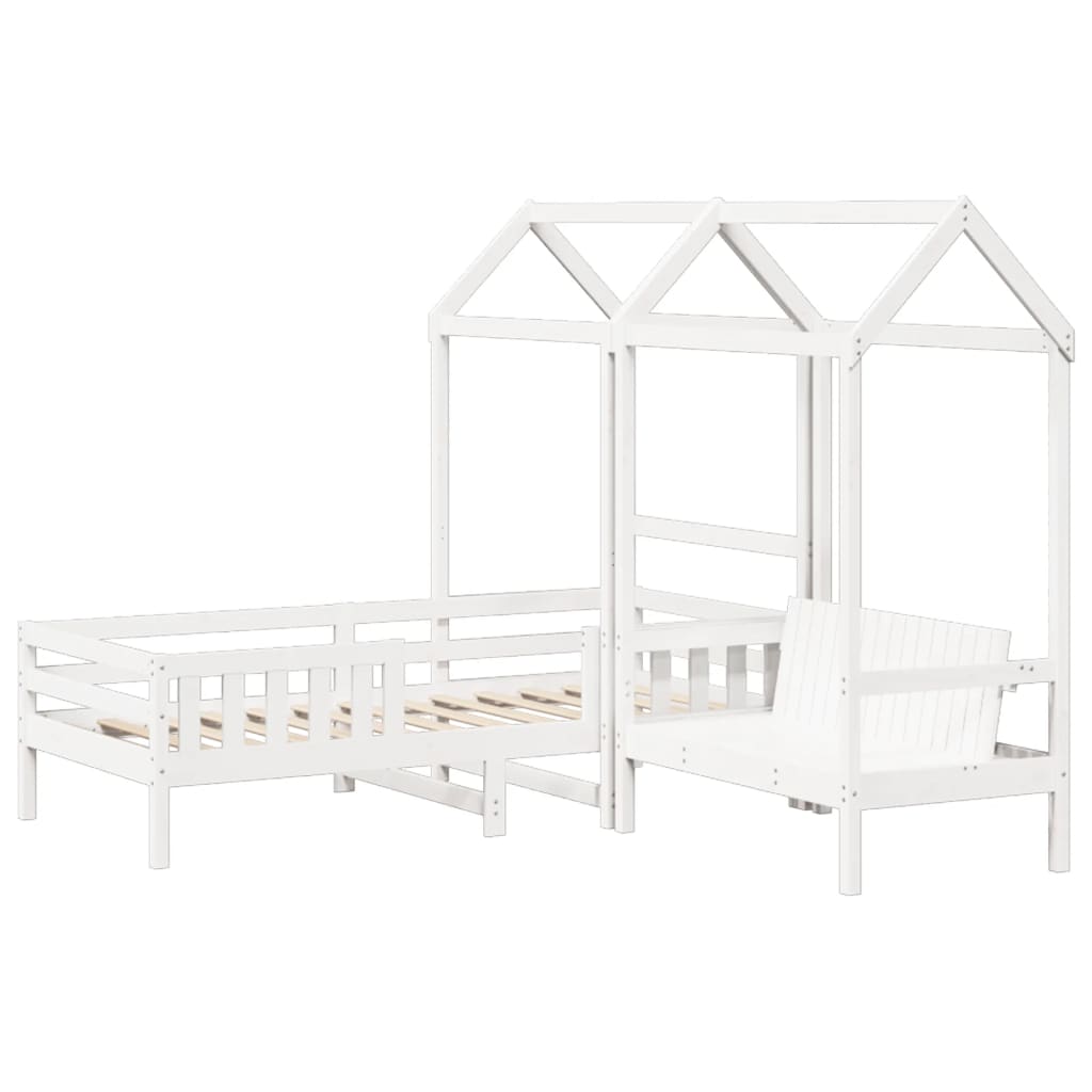 Set kreveta i klupe s krovom bijeli 80 x 200 cm borovina