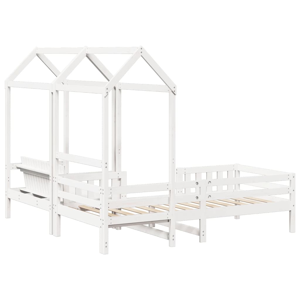 Set kreveta i klupe s krovom bijeli 80 x 200 cm borovina