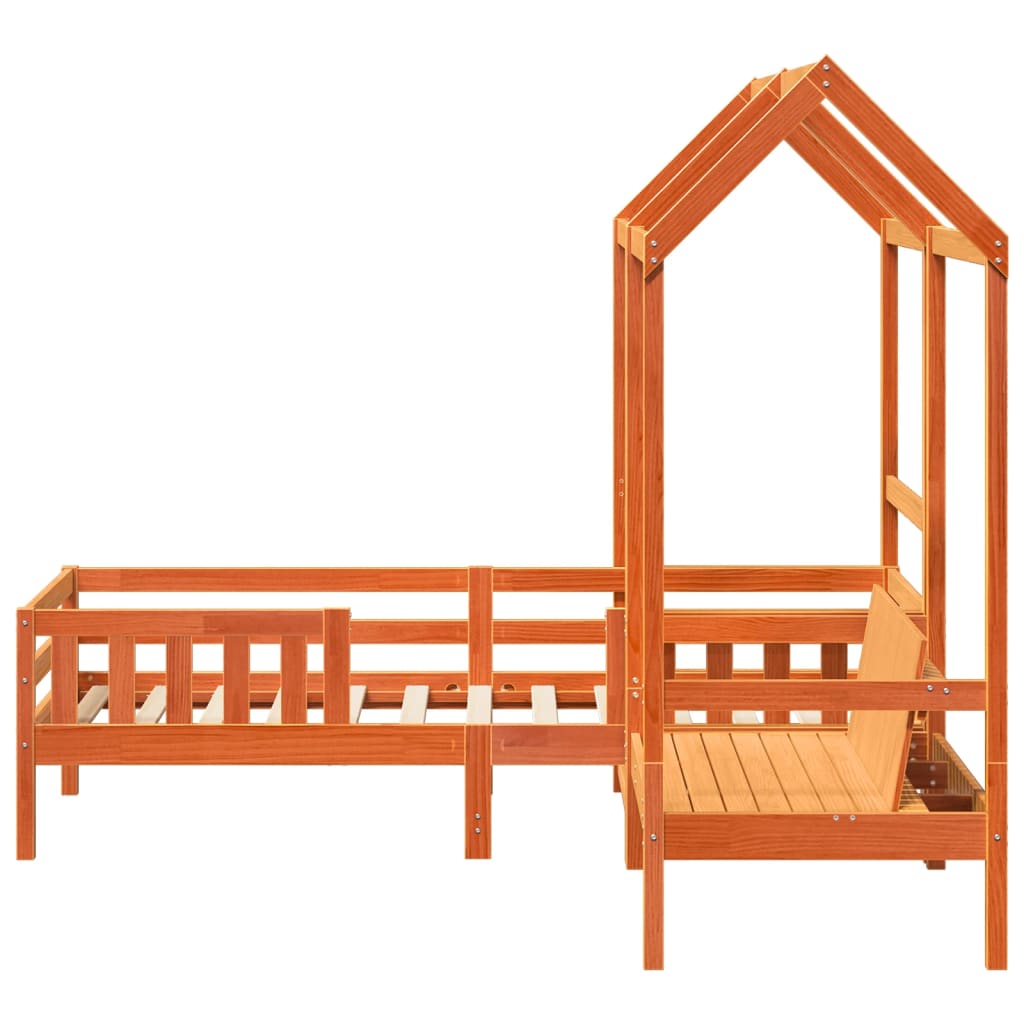 Set kreveta i klupe s krovom voštano smeđi 80x200 cm borovina