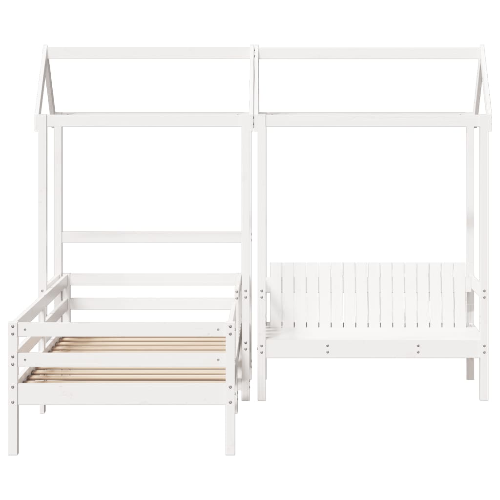 Set kreveta i klupe s krovom bijeli 75x190 cm puno drvo bor