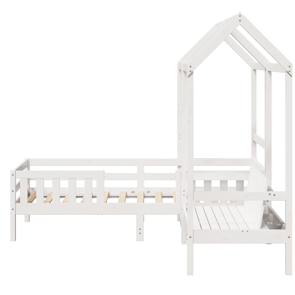Set kreveta i klupe s krovom bijeli 75x190 cm puno drvo bor