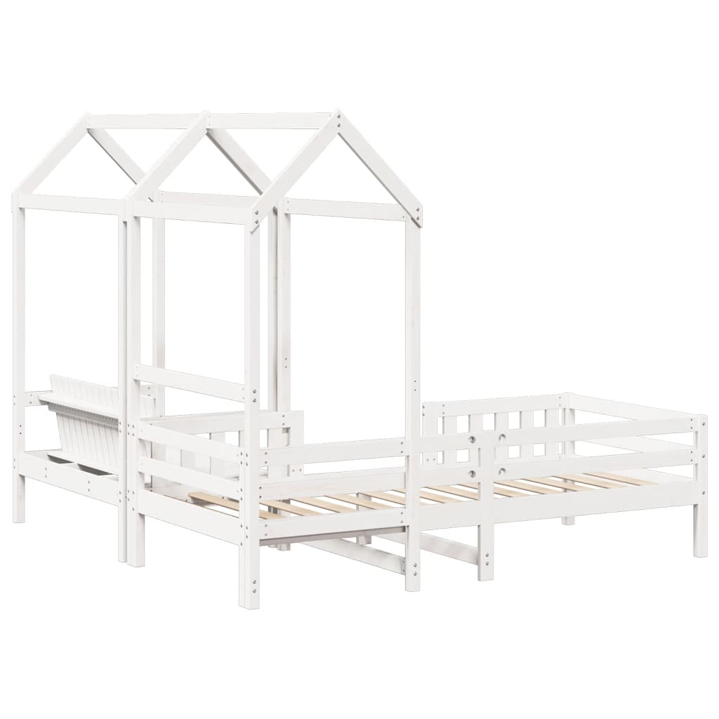 Set kreveta i klupe s krovom bijeli 75x190 cm puno drvo bor
