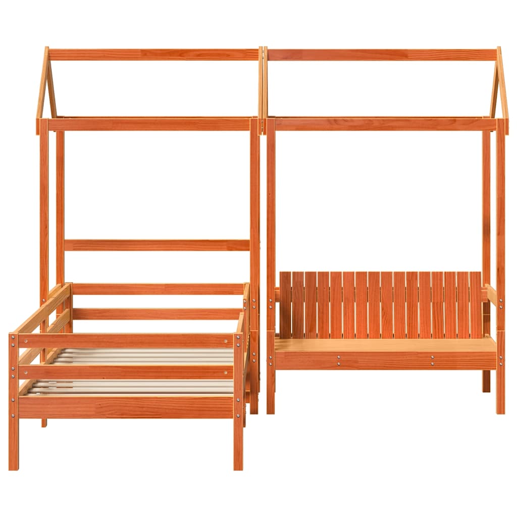 Set kreveta i klupe s krovom voštano smeđi 75x190 cm borovina