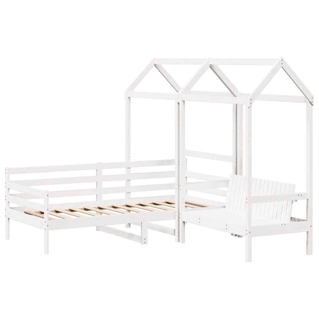 Set kreveta i klupe s krovom bez madraca bijele boje 80x200 cm