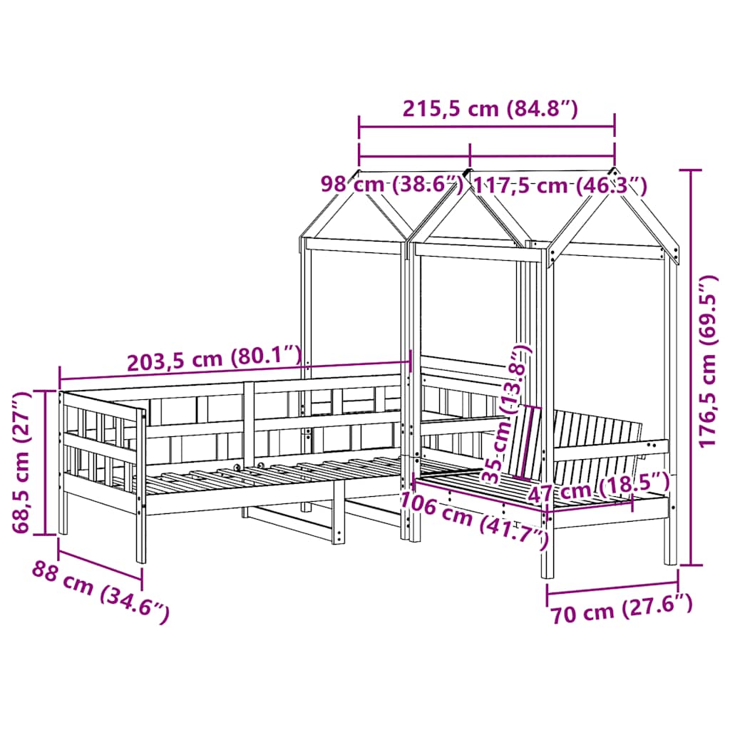 Set dnevnog kreveta s krovom 80x200 cm bijeli borovina
