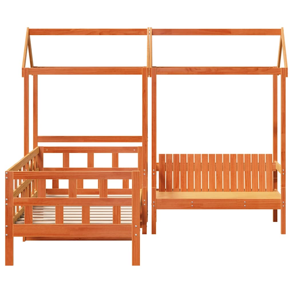 Set dnevnog kreveta s krovom voštano smeđi 80x200 cm borovina