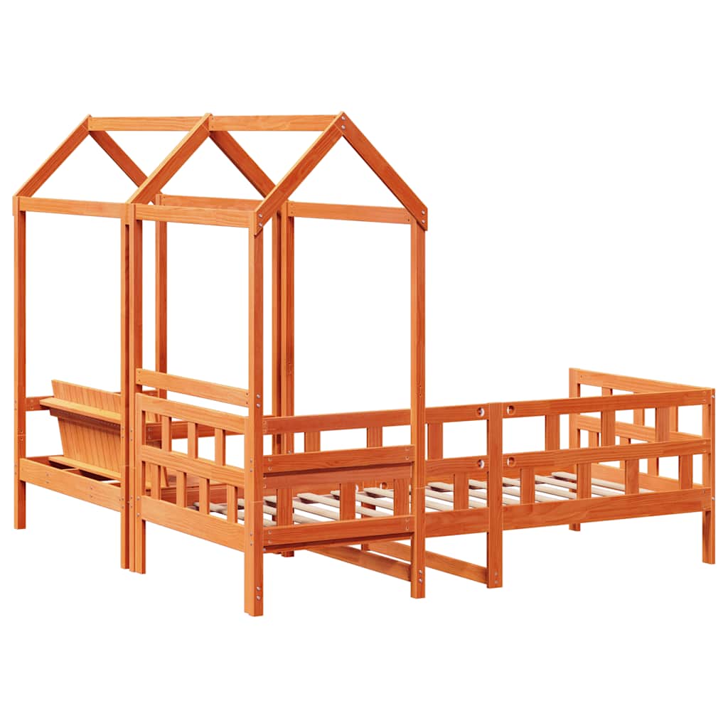 Set dnevnog kreveta s krovom voštano smeđi 80x200 cm borovina