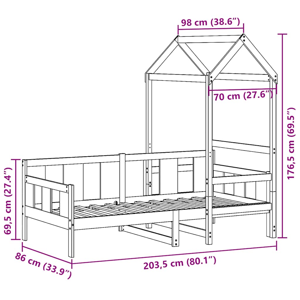 Dnevni krevet s krovom bez madraca 80 x 200 cm masivno drvo