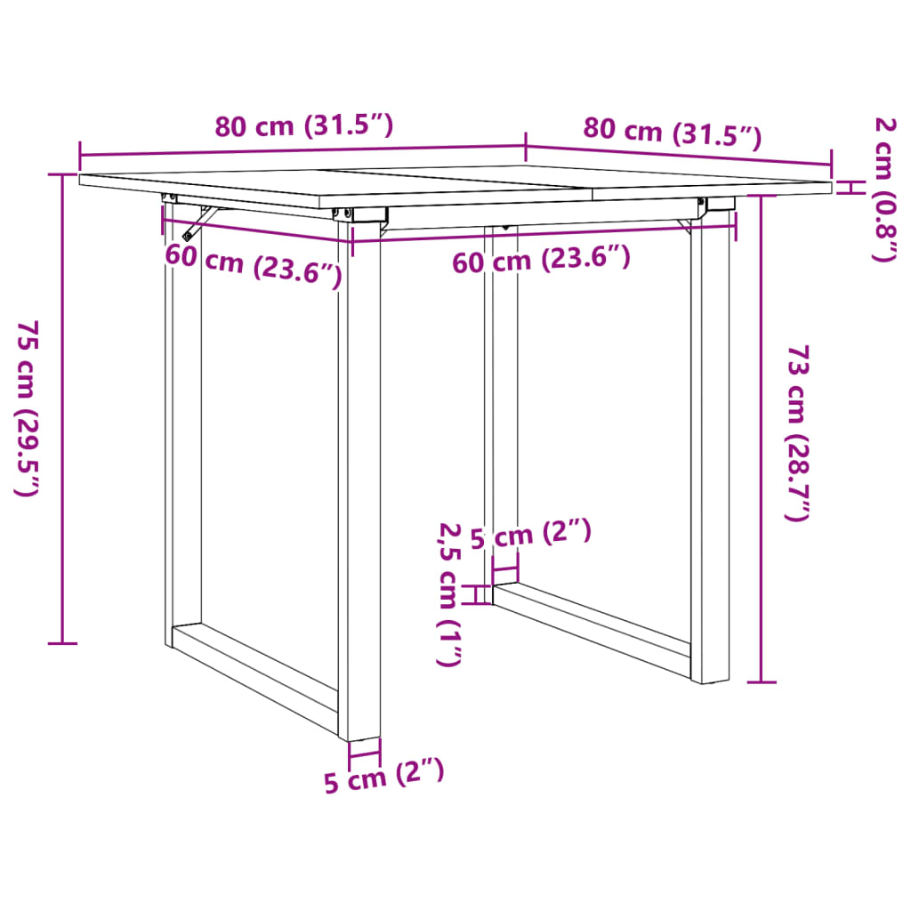 Blagovaonski stol O-oblika 80x80x75 cm od borovine i čelik