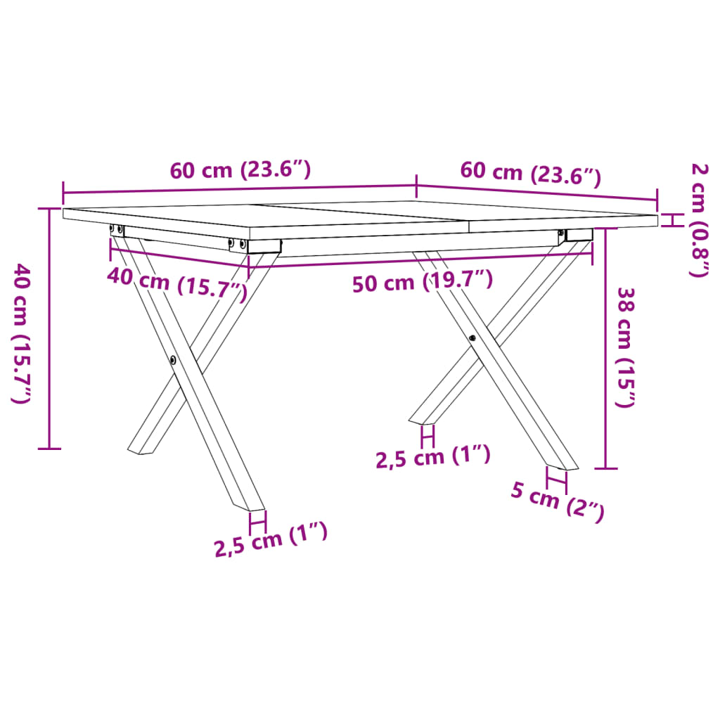 Stolić za kavu X-oblika 60x60x40 cm borovina i čelik