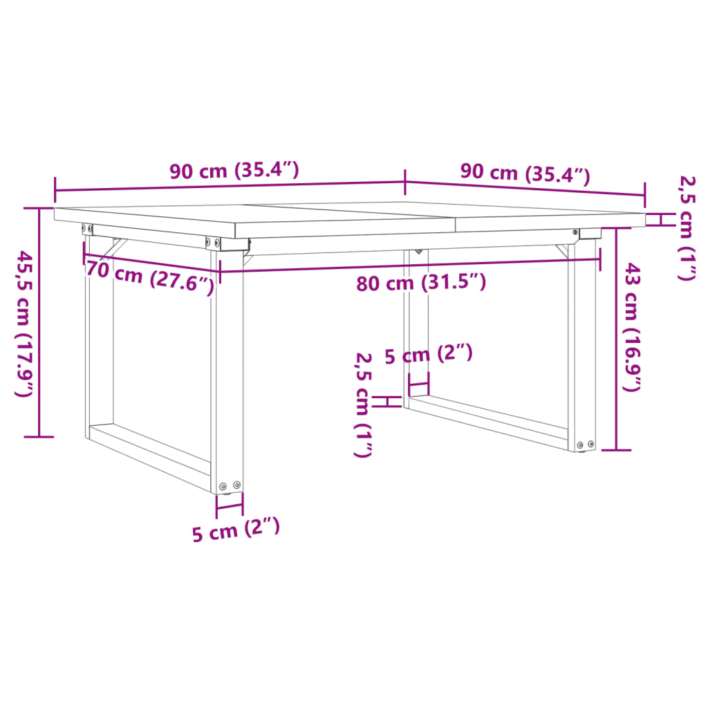 Stolić za kavu O-oblika 90x90x45,5 cm od borovine i čelik
