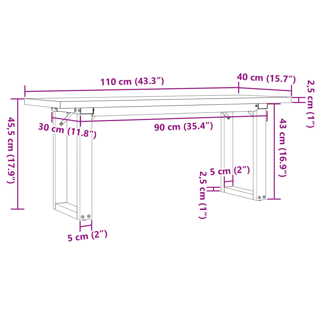 Stolić za kavu O-oblika 110x40x45,5 cm od borovine i čelik