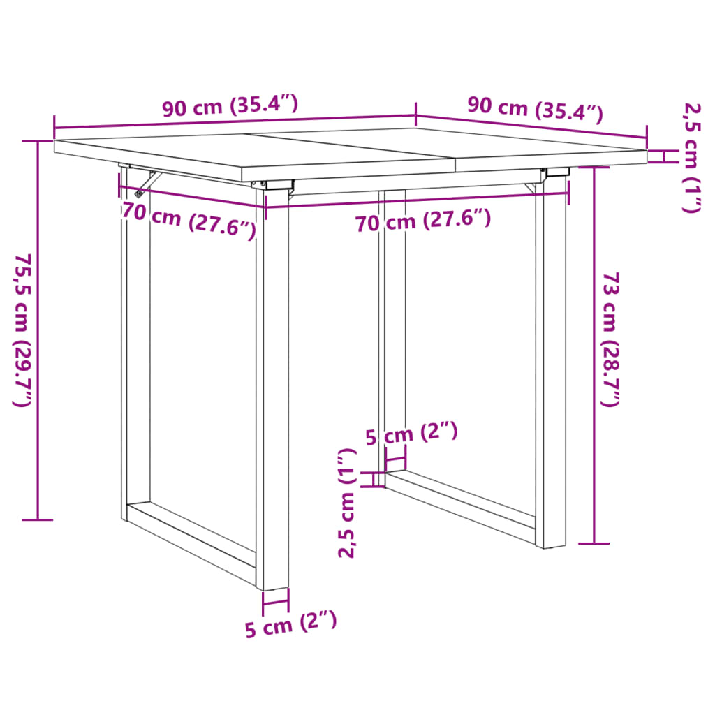 Blagovaonski stol O-oblika 90x90x75,5 cm od borovine i čelik