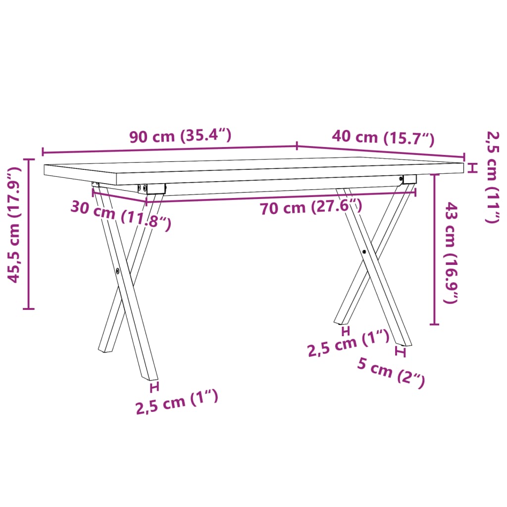 Stolić za kavu X-oblika 90x40x45,5 cm od borovine i čelik