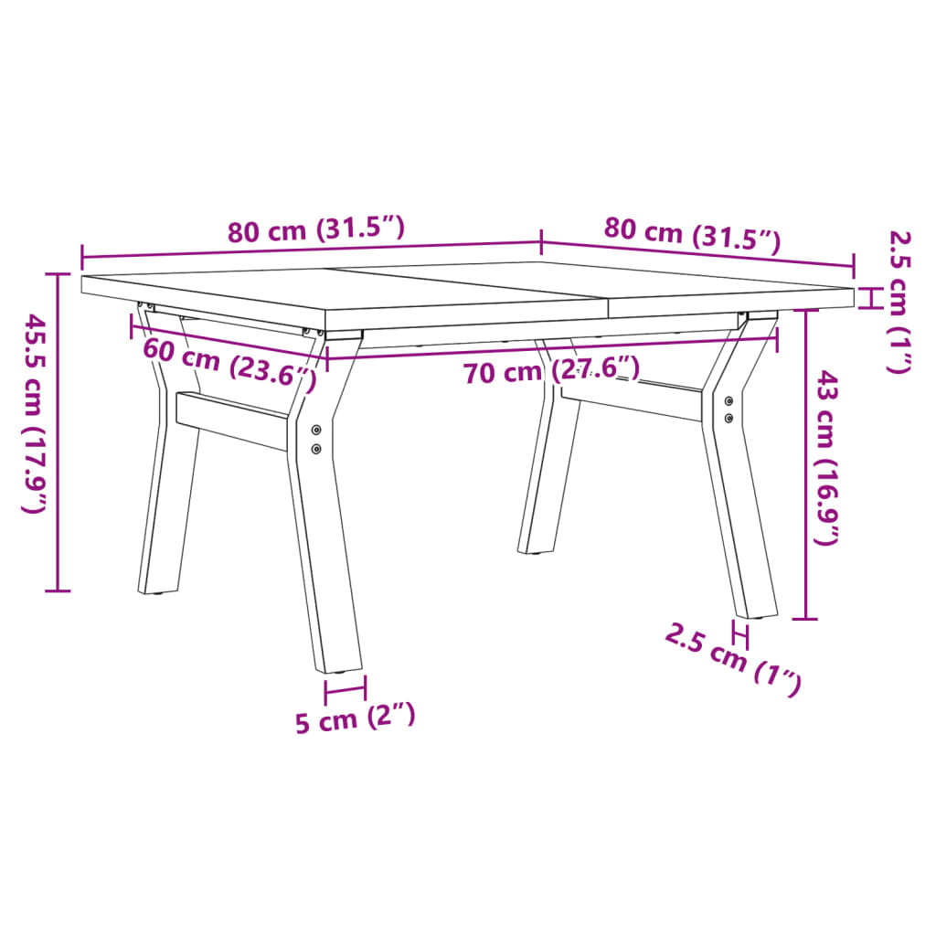 Stolić za kavu Y-oblika 80x80x45,5 cm od borovine i čelik