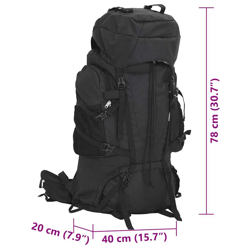Ruksak za planinarenje crni 80 L od tkanine Oxford