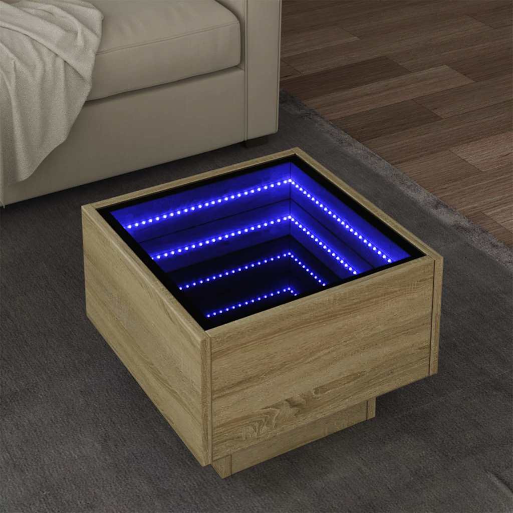 Bočni stolić LED boja hrasta 40 x 40 x 30 cm konstruirano drvo