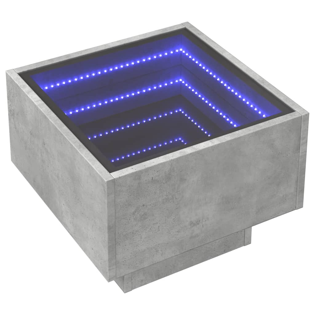 Bočni stolić LED siva boja betona 40x40x30 cm konstruirano drvo