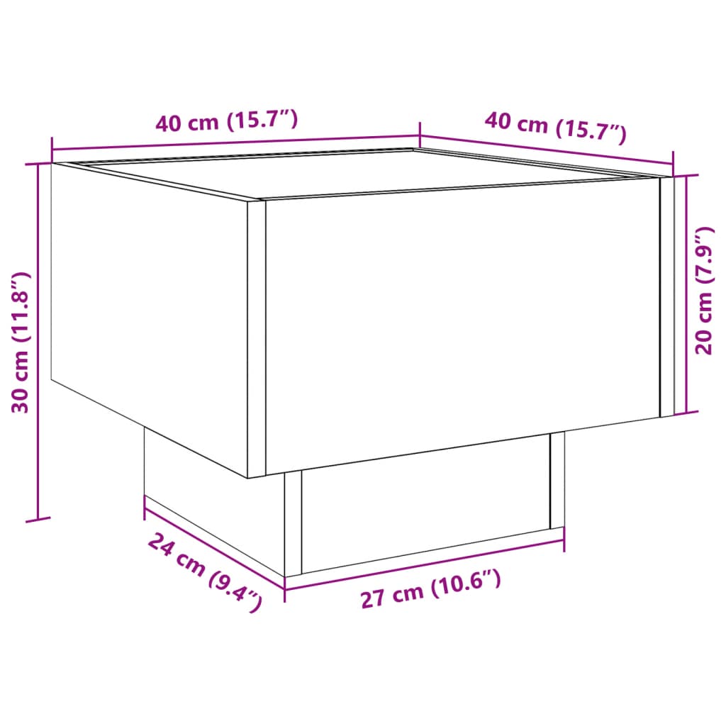 Bočni stolić LED boja hrasta 40 x 40 x 30 cm konstruirano drvo