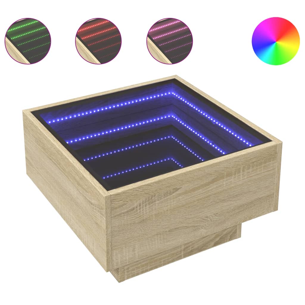 Stolić za kavu LED boja hrasta 50x50x30 cm konstruirano drvo