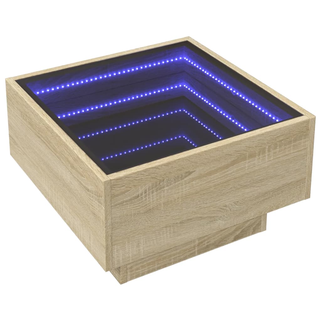 Stolić za kavu LED boja hrasta 50x50x30 cm konstruirano drvo