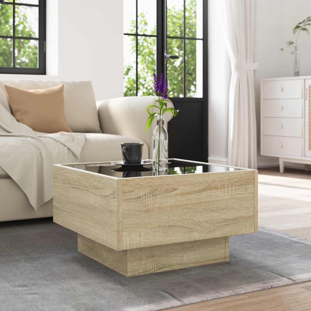 Stolić za kavu LED boja hrasta 50x50x30 cm konstruirano drvo