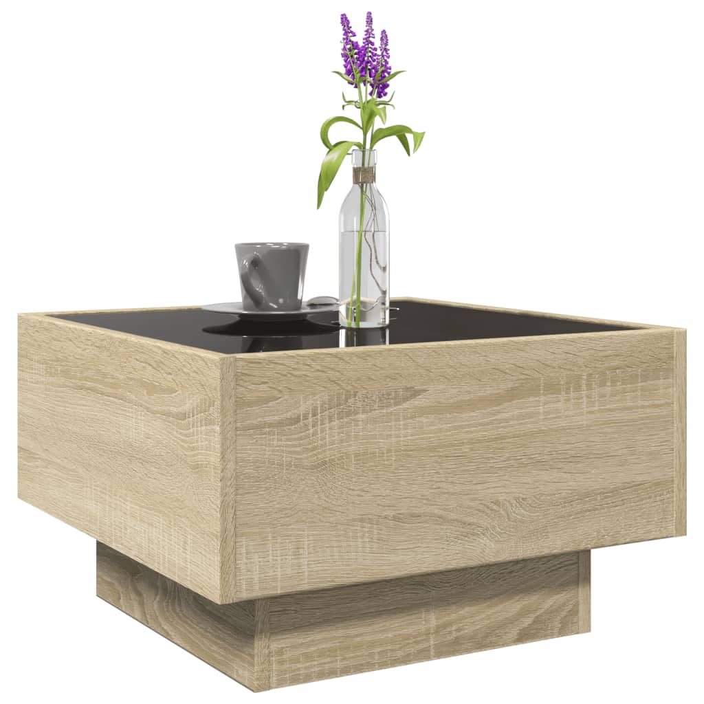 Stolić za kavu LED boja hrasta 50x50x30 cm konstruirano drvo