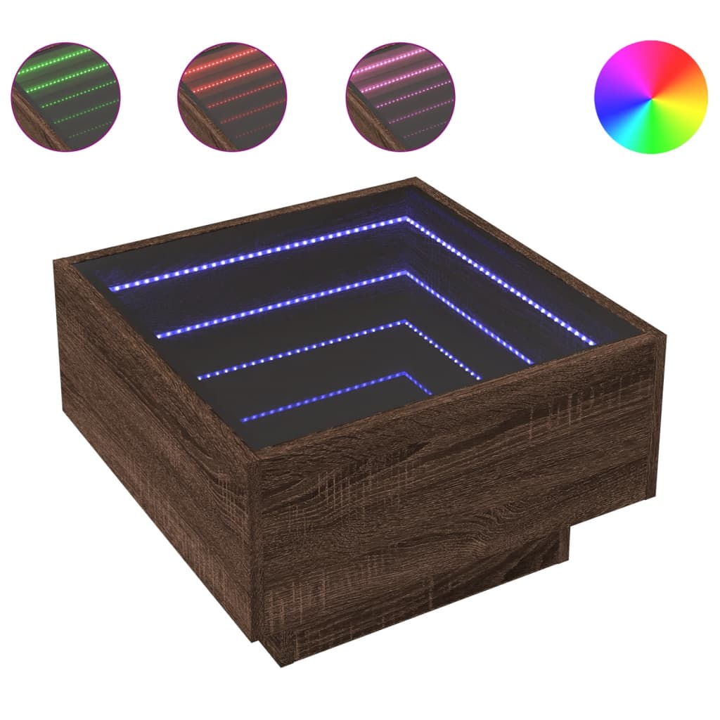 Stolić za kavu LED boja hrasta 50x50x30 cm konstruirano drvo