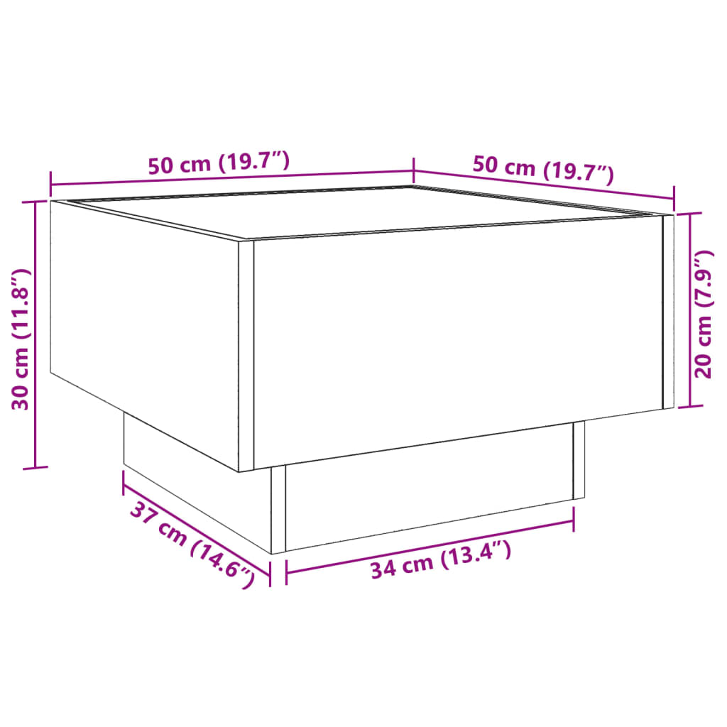 Stolić za kavu LED boja hrasta 50x50x30 cm konstruirano drvo