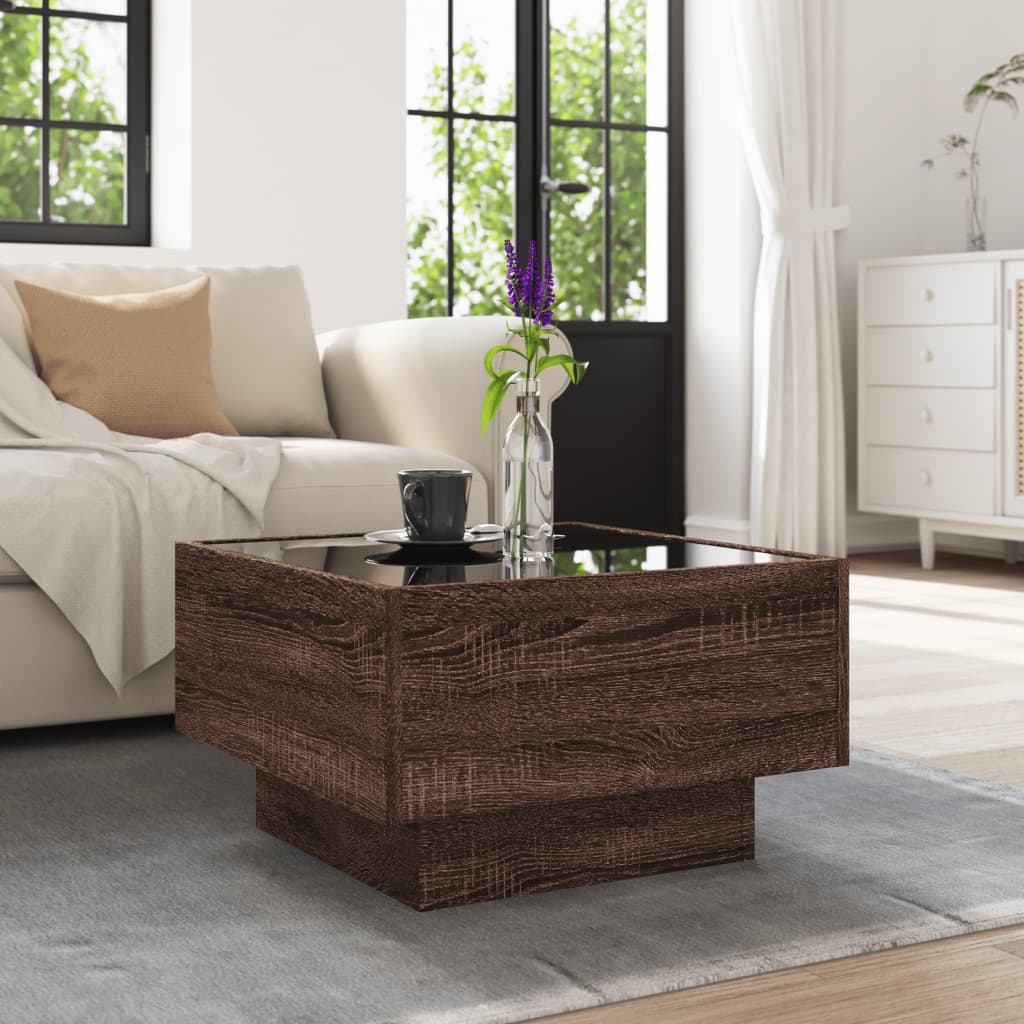 Stolić za kavu LED boja hrasta 50x50x30 cm konstruirano drvo