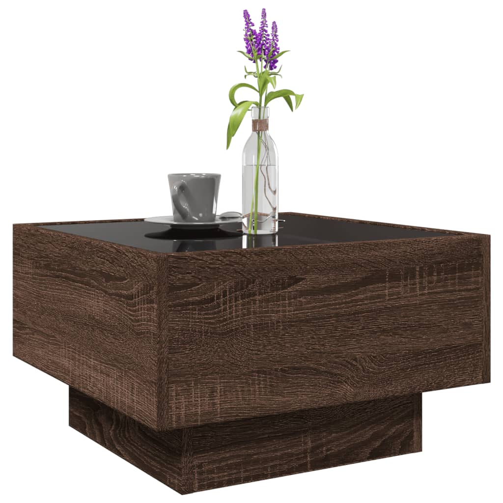 Stolić za kavu LED boja hrasta 50x50x30 cm konstruirano drvo
