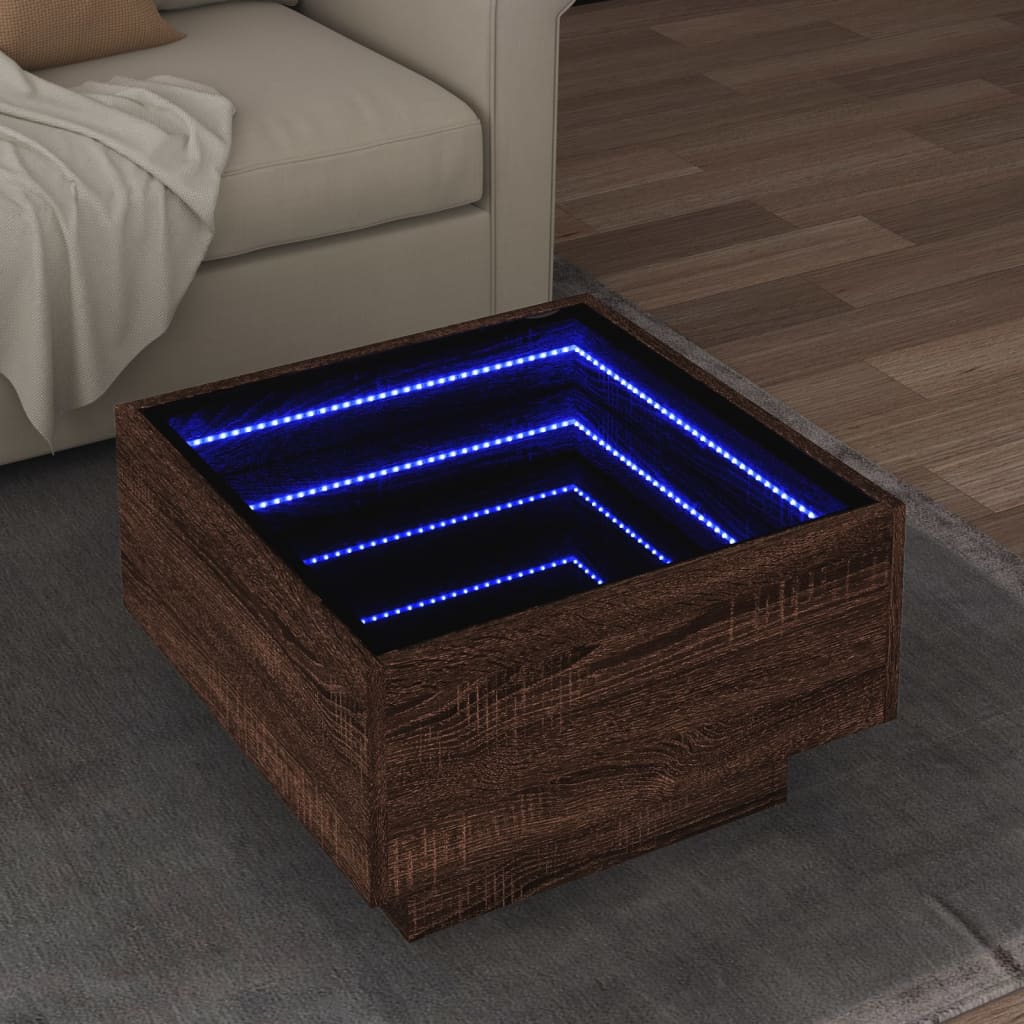Stolić za kavu LED boja hrasta 50x50x30 cm konstruirano drvo