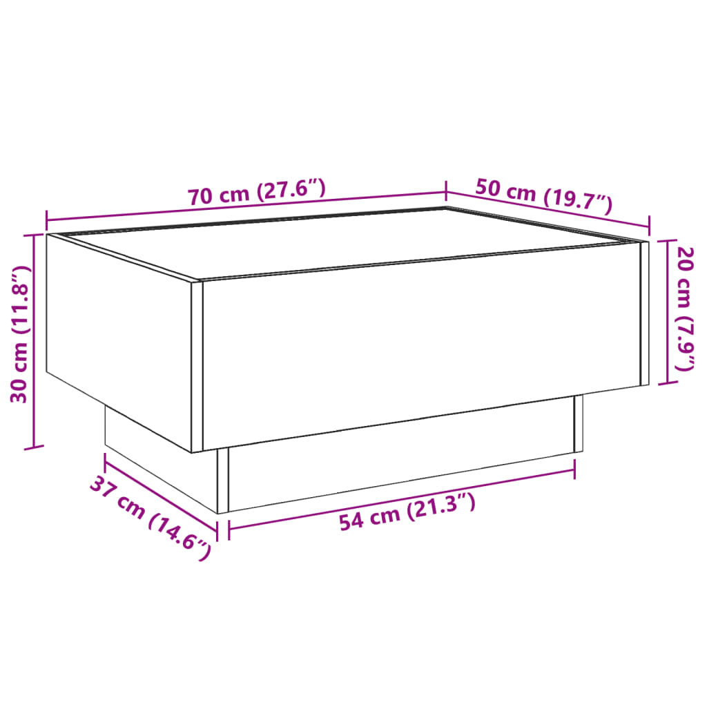 Stolić za kavu LED boja hrasta 70x50x30 cm konstruirano drvo