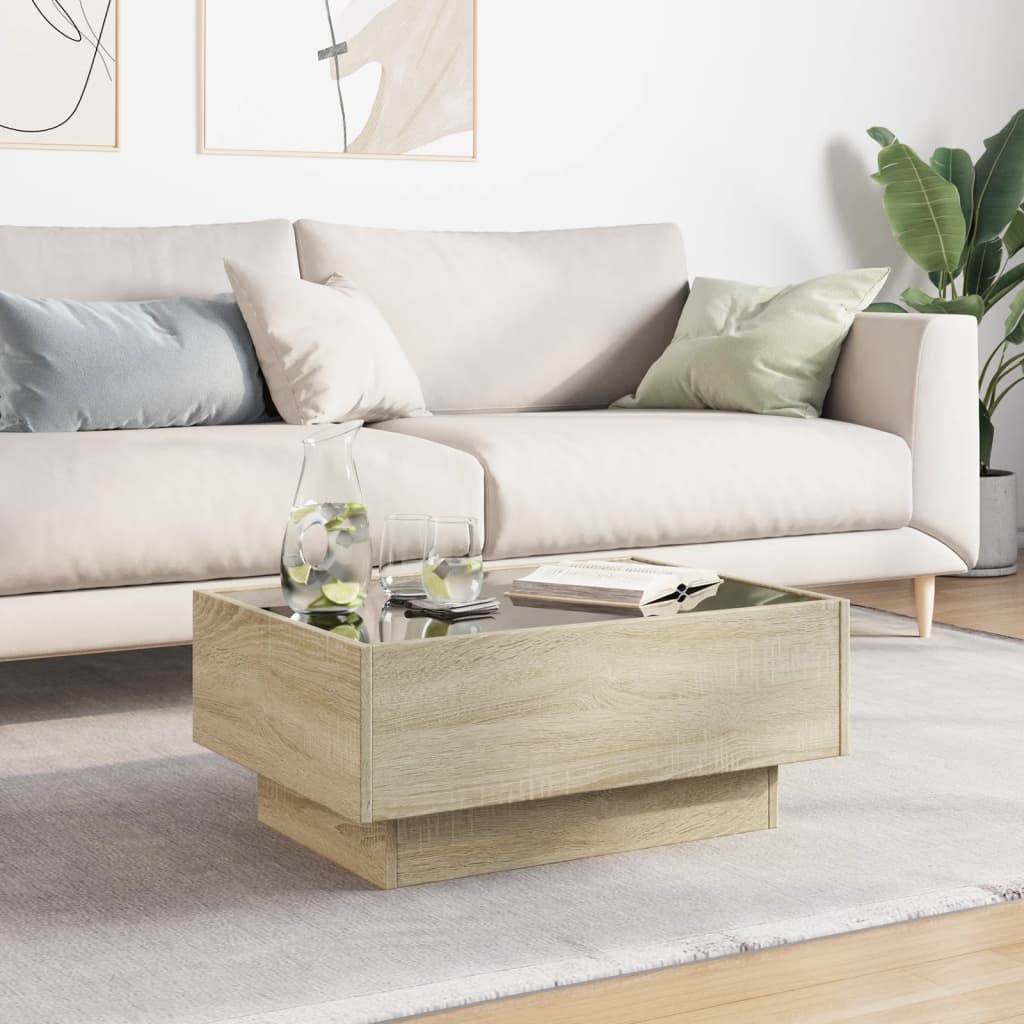 Stolić za kavu LED boja hrasta 70x50x30 cm konstruirano drvo