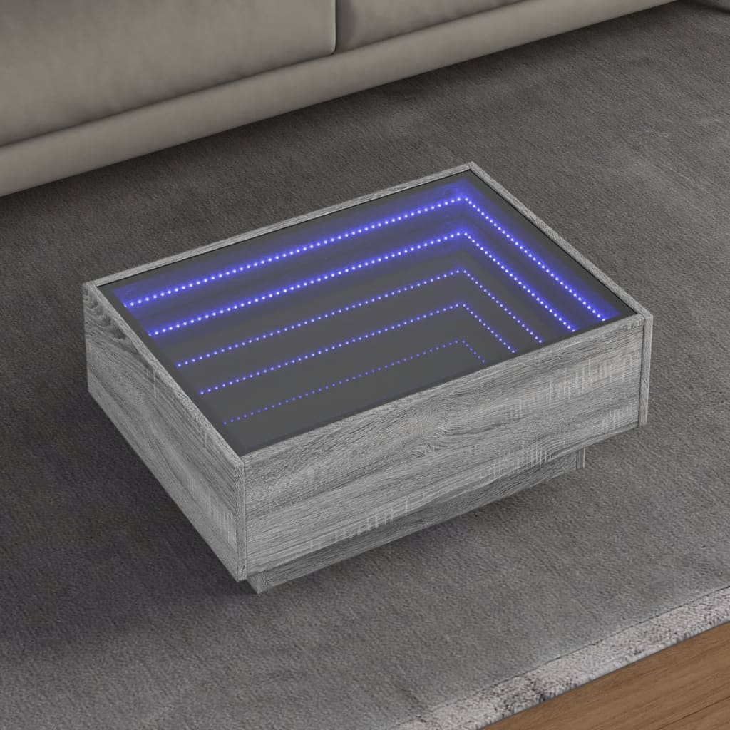 Stolić za kavu LED boja hrasta 70x50x30 cm konstruirano drvo