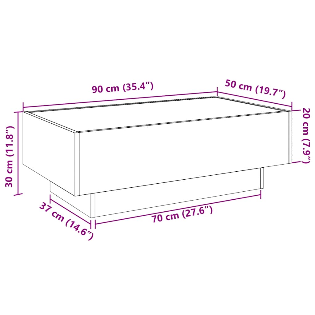 Stolić za kavu LED bijeli 90x50x30 cm od konstruiranog drva