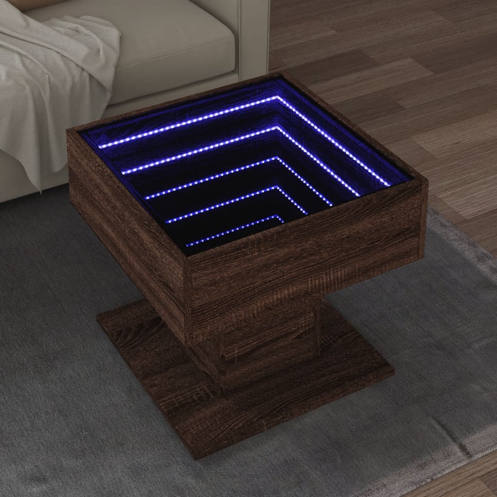 Stolić za kavu LED boja hrasta 50x50x45 cm konstruirano drvo