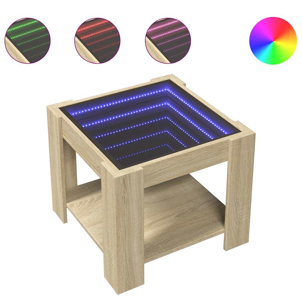 Stolić za kavu LED boja hrasta 53x53x45 cm konstruirano drvo